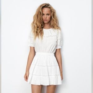 Zara Swiss Dot Dress With Embroidery White